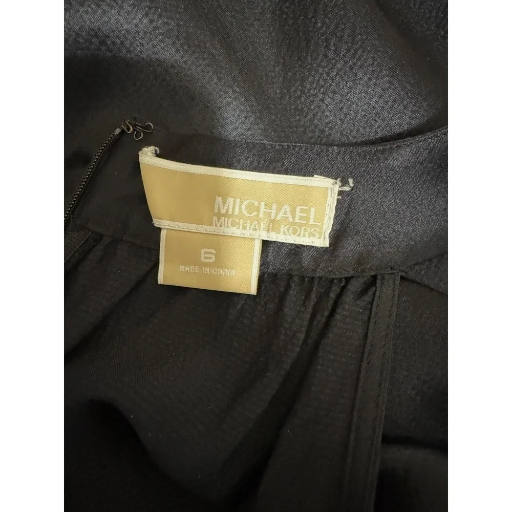 Michael Kors Women's Size 6 Black Silk Sleeveless High Neck Smocked Blouse